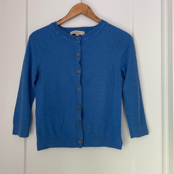LOFT 3/4 Sleeve Blue Button Down Cardigan - XXS - Picture 7 of 9